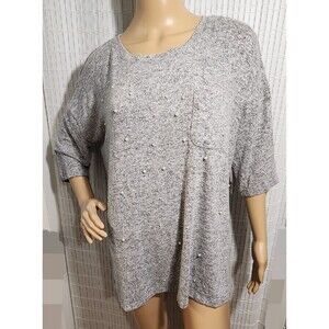 Peace And Pearls Blouse Size Medium relax fit Gray With Pearl Trim